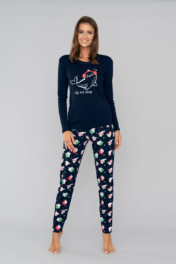 Piżama Damska długi rękaw, długie spodnie Kasjana Italian Fashion- czerwony/druk czerwony