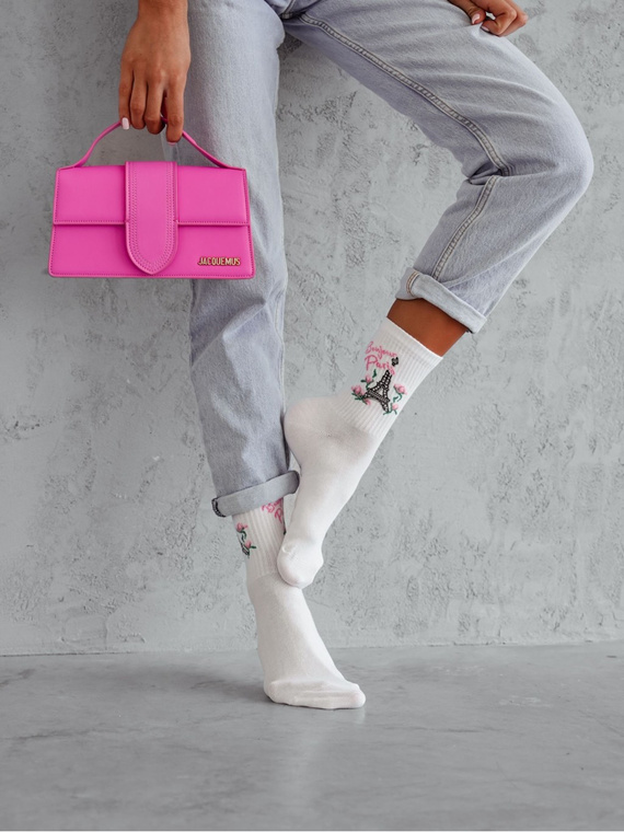 0200-166 Bonjour Paris Skarpety damskie Milena - biały