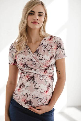 Bluzka do karmienia i ciążowa Milk Bar Milk&Love brudny róż w kwiaty