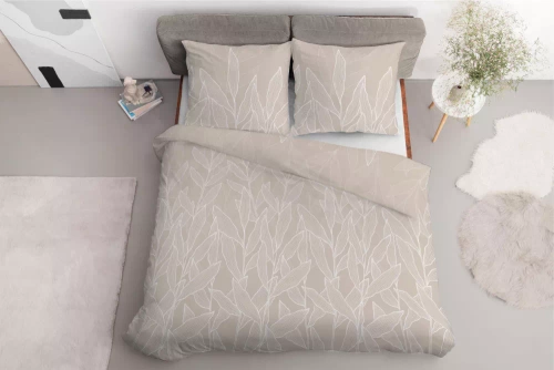 Pościel satynowa liście 5087 A Detexpol beżowy 