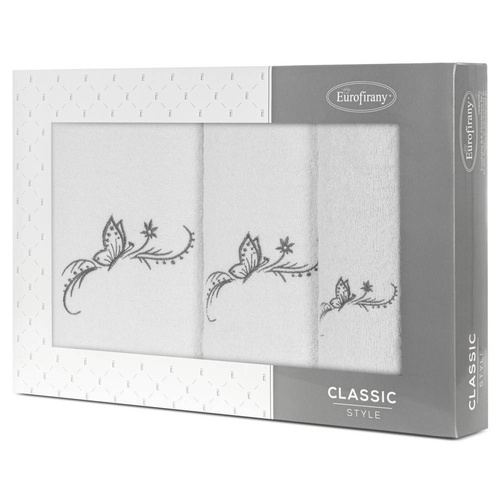 Komplet ręczników Kamelia z haftem z motywem motyli Eurofirany biały/grafitowy