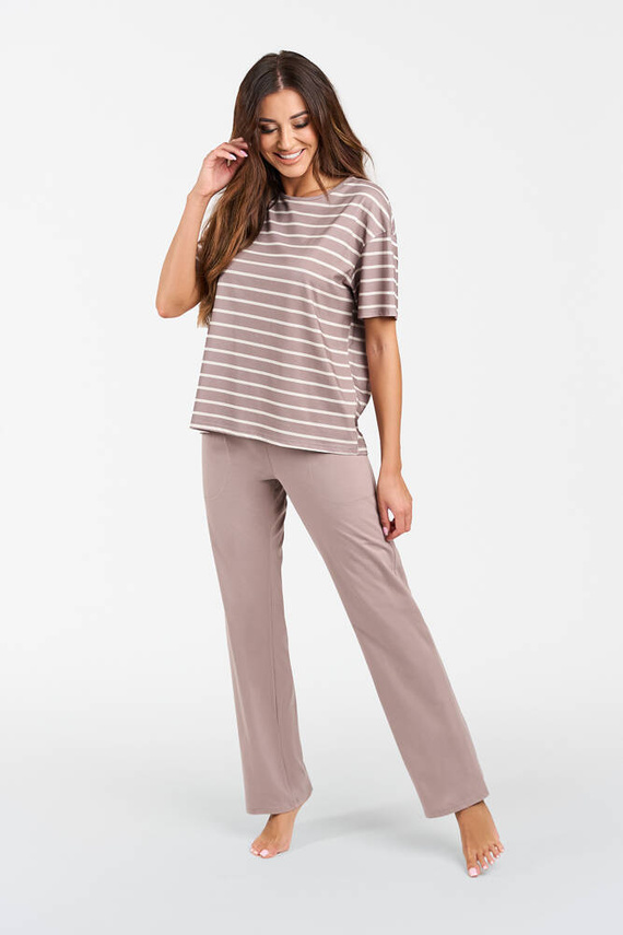 Piżama Damska krótki rękaw, długie spodnie Betty Italian Fashion - cappuccino/druk cappuccino