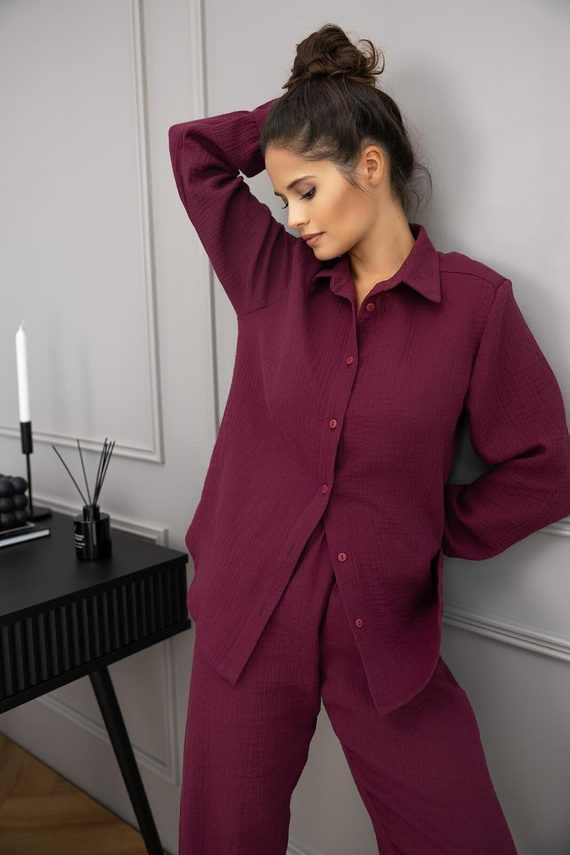 Sensis Colette – piżama damska muślinowa, zapinana na guziki, z długim rękawem