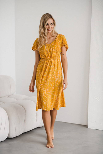Sukienka ciążowa i do karmienia Lovely Dress Midi Milk&Love musztardowy w groszki