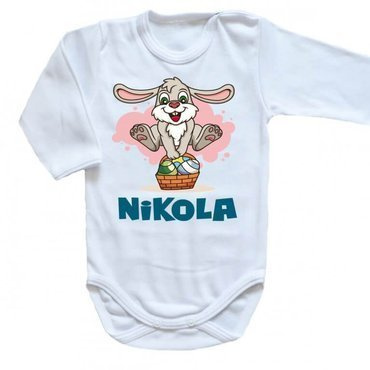 Body długi rękaw "Wielkanoc zajączek z koszyczkiem z imieniem" Moocha biały