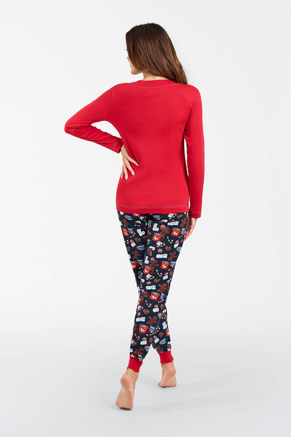 Piżama Damska długi rękaw, długie spodnie Makala Italian Fashion - czerwony/druk