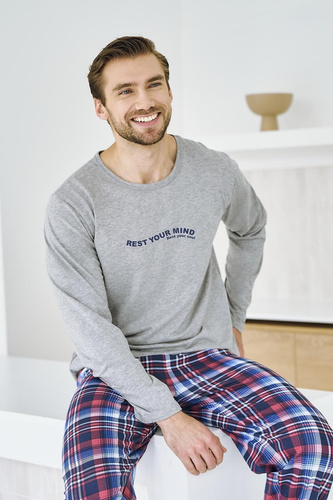 Franco 3478 Taro  szara– męska piżama bawełniana z długim rękawem