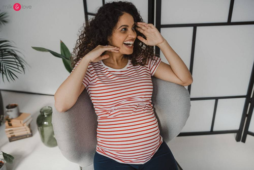 Bluzka do karmienia i ciążowa z krótkim rękawem Milk Shirt Milk&Love w biało-czerwone paski