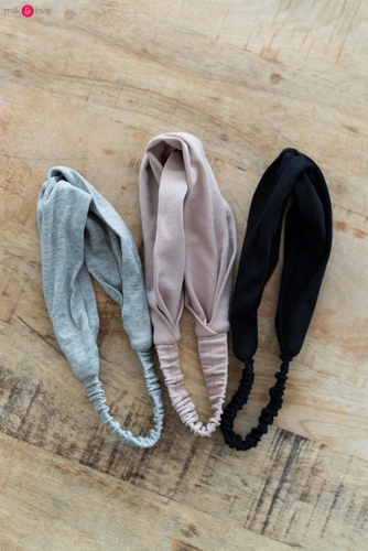 Opaska do włosów na gumce Milk&Love szary melanż