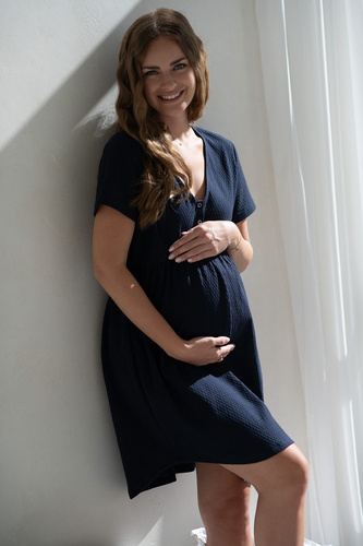 Aurora Milk&Love – koszula nocna ciążowa i do karmienia granatowa, bawełniana