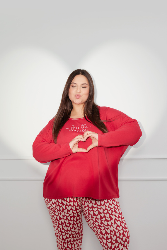 Piżama Damska długi rękaw, długie spodnie Evora Italian Fashion - czerwony/druk