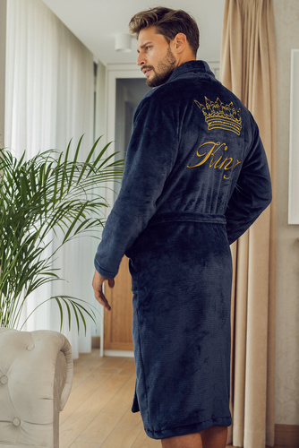 Szlafrok męski King + Korona ByShelly - granatowy/złoty