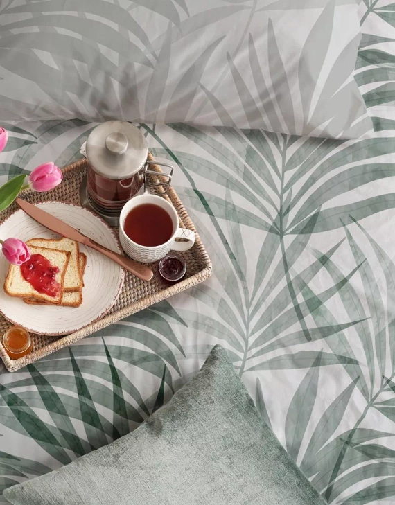 Pościel satynowa liście Milargo Verde 004 Faro szary