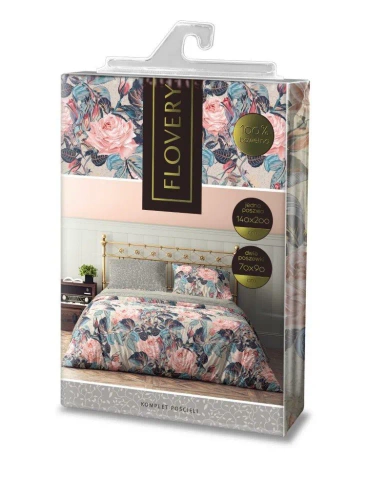 Pościel bawełniana Flovery 001 kwiaty Faro szary 