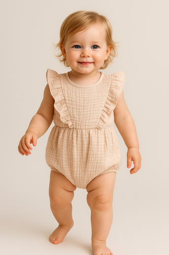 Rampers muślinowy dla dziewczynki RA50215 Mamatti - beżowy