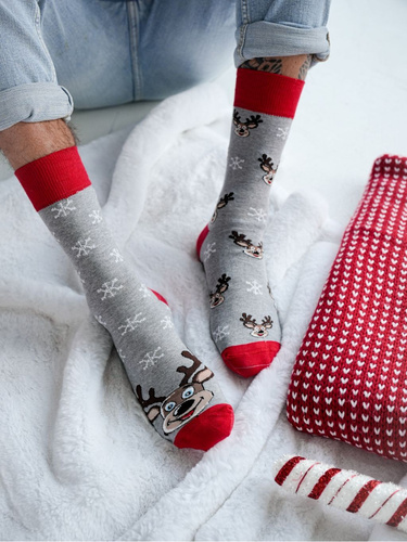 Skarpety 1290.039 Świąteczne Renifery Milena – Dwie Różne Skarpetki, Jasny Melanż