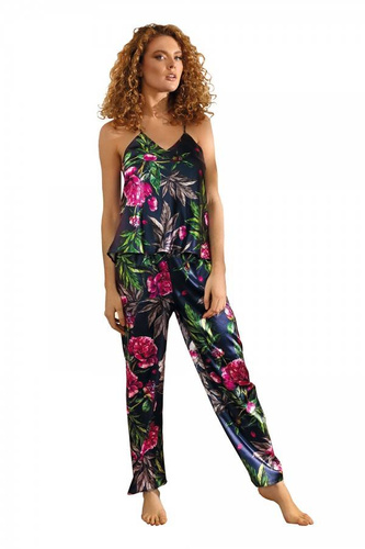 Piżama Damska Satynowa Flowers  DKaren - DK-KI 1 granatowy