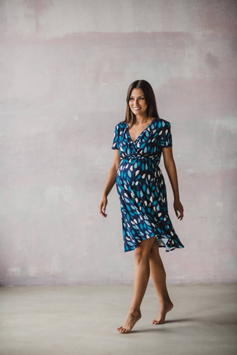 Sukienka do karmienia ciążowa Two Ways MIDI Milk&Love krótki rękaw listki na granacie