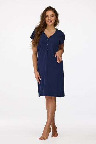 Senizo koszula nocna ciążowa no. 16 granatowy– 100% bawełna, krótkie rękawy, praktyczne napy