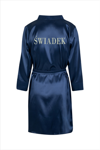 Szlafrok męski satynowy Świadek ByShelly - granatowy/srebrny