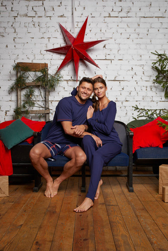 Piżama Damska długi rękaw, długie spodnie Song Italian Fashion - granatowy