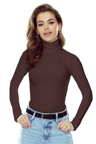 Bluzka Damska Eldar Matylda czekoladowy– Prążkowana Wiskoza | Komfortowy Golf | Długi Rękaw | Elegancka Baza do Każdej Stylizacji