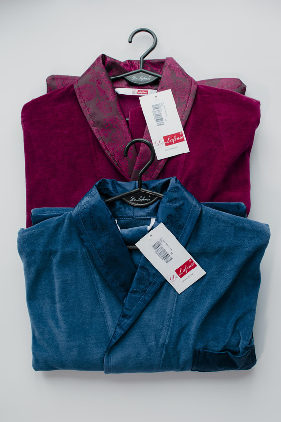 De Lafense Noble 866 – męski szlafrok welurowy z bawełny, krótszy fason