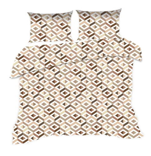 Komplet pościeli bawełnianej Classic E24 Karo 1760N geometria beżowa – 100% bawełna, mocny splot, 2 elementy