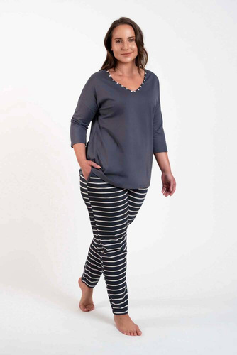 Piżama Damska 3/4 rękaw, długie spodnie Betty Italian Fashion - druk grafitowy/grafitowy
