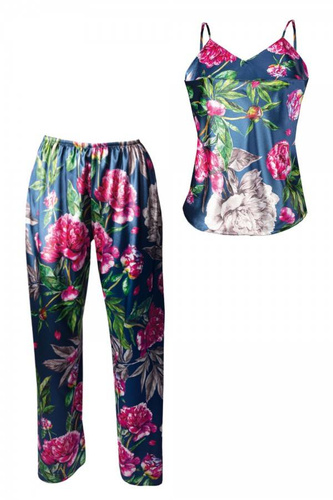 Piżama Damska Satynowa Flowers  DKaren - DK-KI 1 granatowy