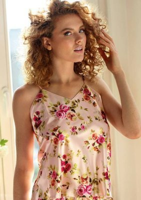 Top damski, wąskie ramiączko Flowers DK-TK DKaren - ecru 004