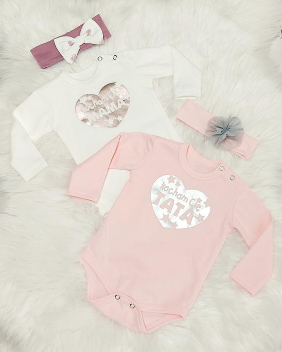 Body z długim rękawem "Kocham Cię Mama serduszko" Bambarillo biały