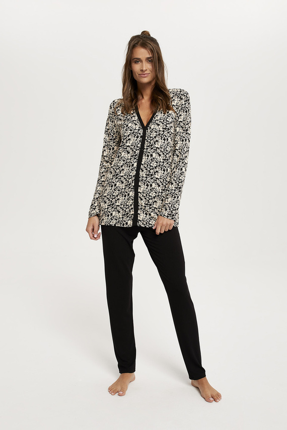 Piżama Damska długi rękaw, długie spodnie Abisynia Italian Fashion - czarny/druk