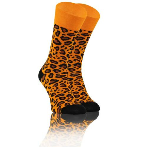 Cętki Panterka Skarpety długie finest cotton dwie różne Sesto Senso pomarańczowy
