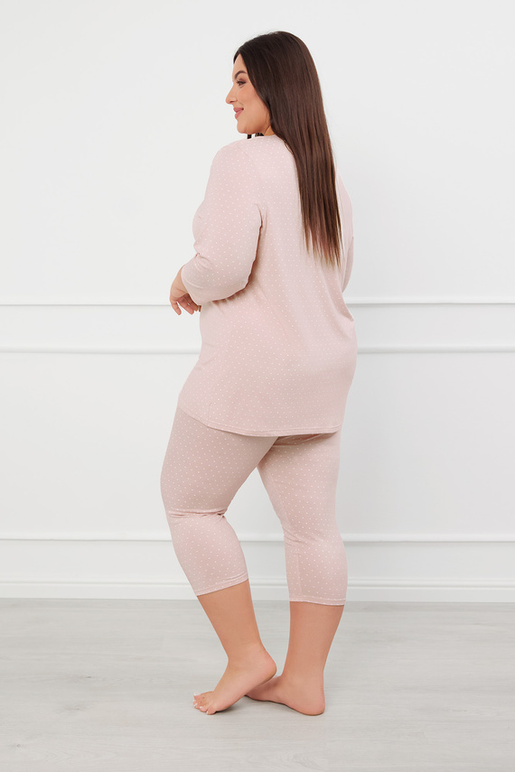 Piżama Damska 3/4 rękaw, 3/4 spodnie Puntini Italian Fashion - pudrowy róż