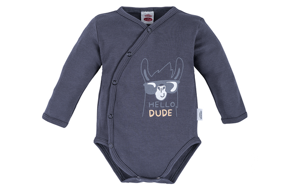 Body baby z długim rękawem "Hello Dude" Makoma grafitowy 
