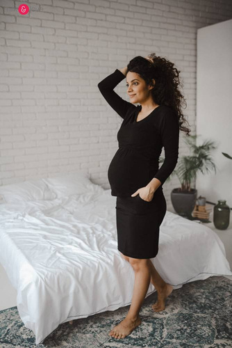 Bluzka do karmienia i ciążowa z dekoltem w serek Milk Shirt czarny