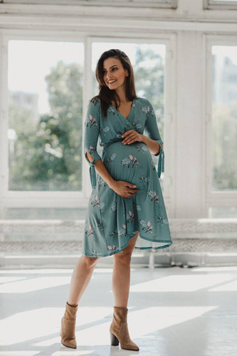 Sukienka do karmienia ciążowa Two Ways MIDI Milk&Love eukaliptus w hortensje