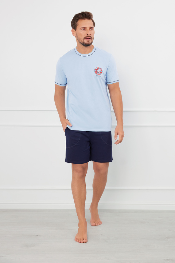 Piżama Męska krótki rękaw, spodenki Greg Italian Fashion - niebieski/granatowy 