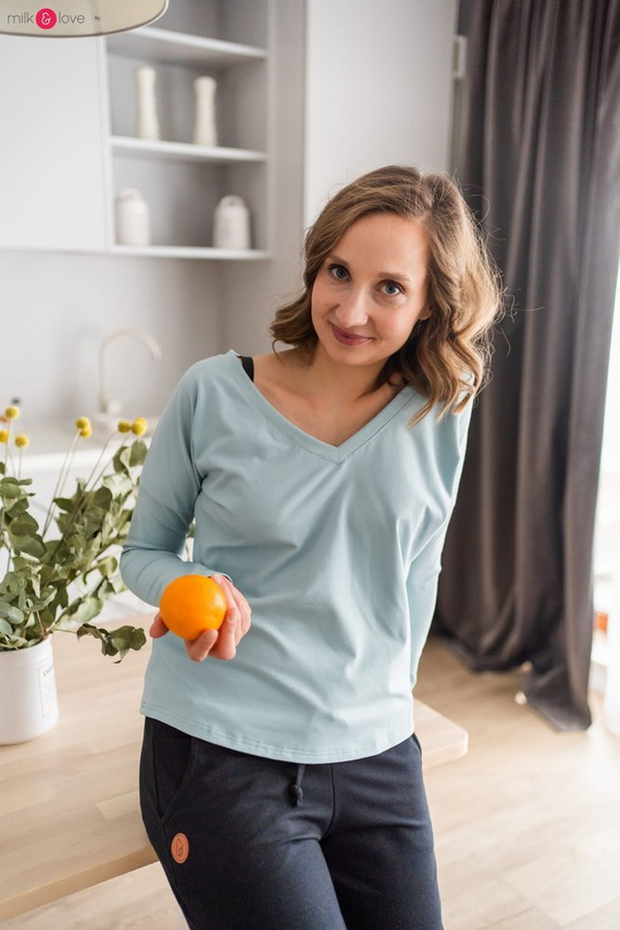 Bluzka ciążowa i do karmienia z rękawem Two Ways Milk&Love miętowy