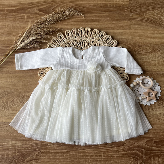 Sukienka z długim rękawem SKAG003 EkoBaby Mamatti - ecru