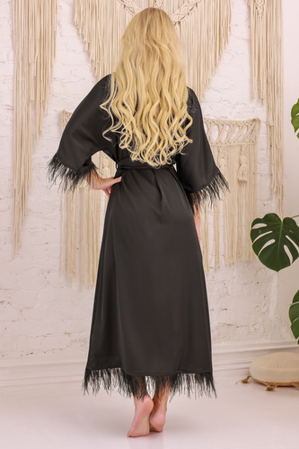 Ekskluzywna podomka satynowa Diva Kalimo z piórami czarny