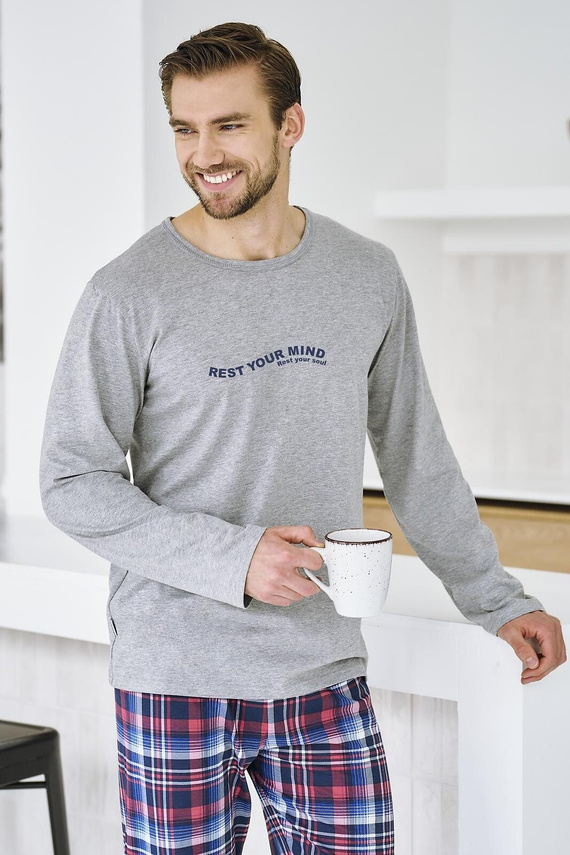 Franco 3478 Taro szara– męska piżama bawełniana z długim rękawem