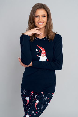 Piżama Damska długi rękaw, długie spodnie Skrzat Italian Fashion- czerwony/druk 
