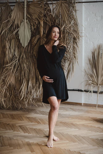 Bambusowa koszula nocna ciążowa i do karmienia długi rękaw Moon Milk&Love czarny