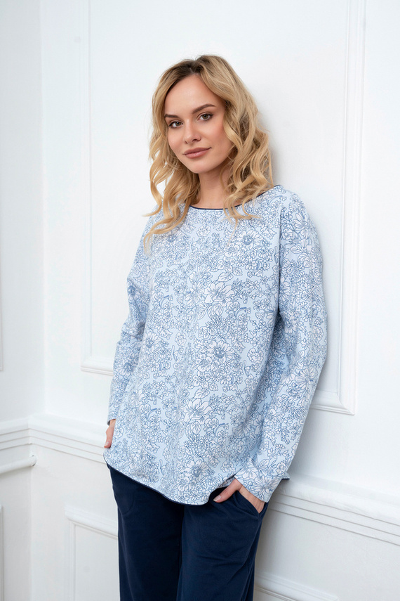 Piżama Damska długi rękaw, długie spodnie Gracjela Italian Fashion - druk niebieski/granatowy