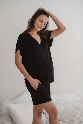 Bambusowe spodnie od piżamy ciążowej krótkie Moon Milk&Love czarny 