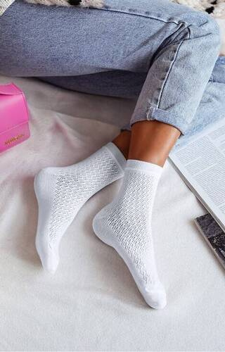 0989-006 Skarpety damskie Ażurowe Milena - biały