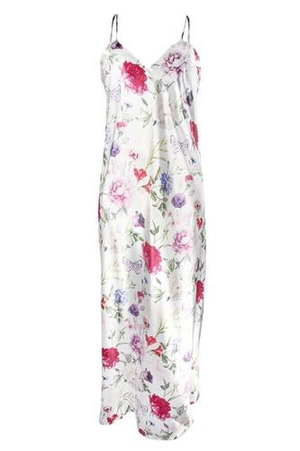 Długa halka satynowa Flowers DKaren - DK-HI5 biały