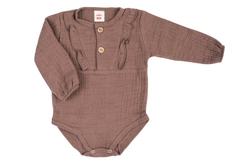 Body długi rękaw muślinowe "Bamboo Muslin Girl Choco" Makoma